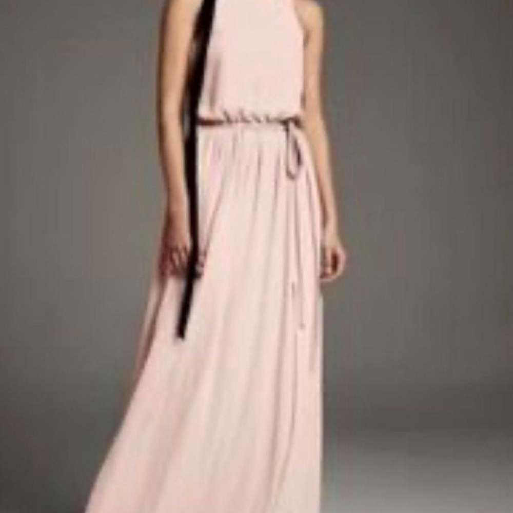White by Vera Wang Blush Pink Sleeveless Maxi Dress Tie Waist Bridesmaid Wedding
